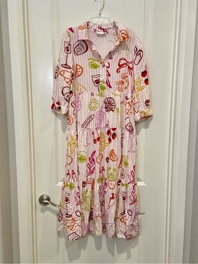 NEW Nautical whimsical pink stripe shirt dress midi length